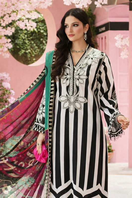 Maria B Striped Elegance Embroidered Lawn Suit
