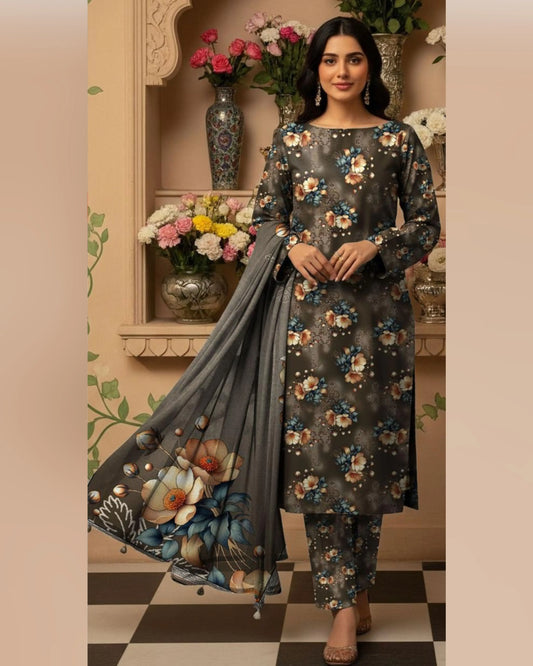 Smoky Blossom Khaddar 3-Piece