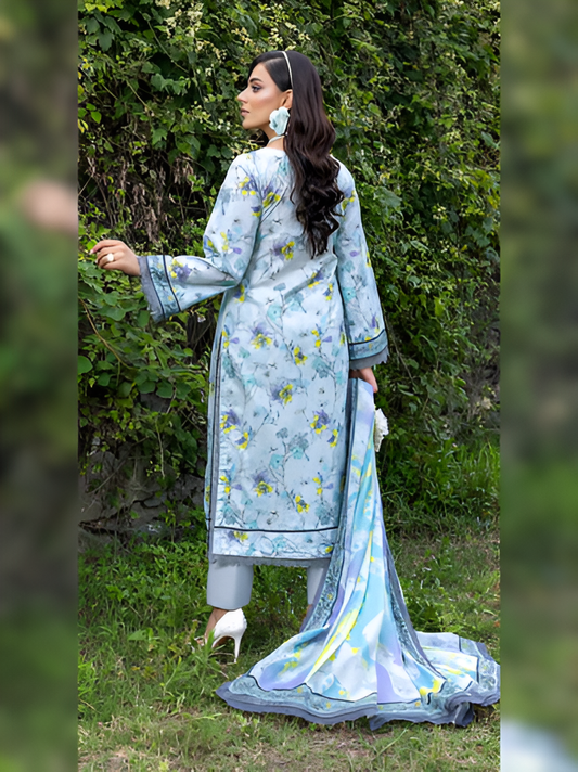 Sky Blue Floral Printed 3-Piece Suit