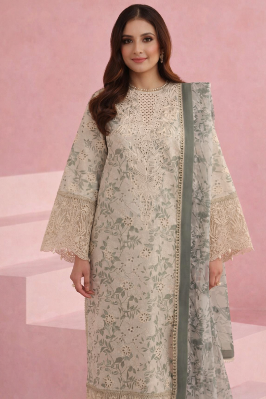 Afrozeh Whisper Embroidered Printed Lawn Suit
