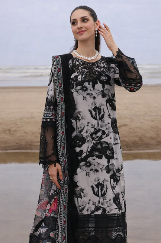 Norah Ebony Floral Printed Chiffon Suit