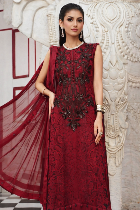 Maria B 02-A Ruby Cambric Embroidered Suit