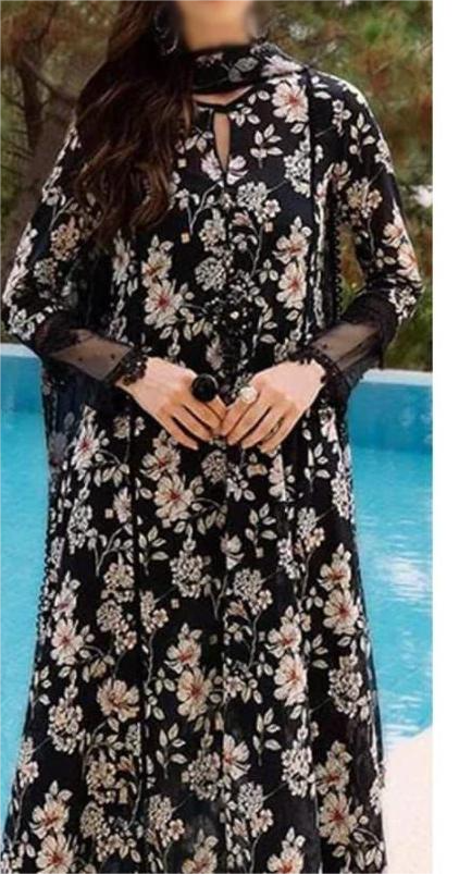 Bareeza Noir Floral Embroidered Lawn Suit