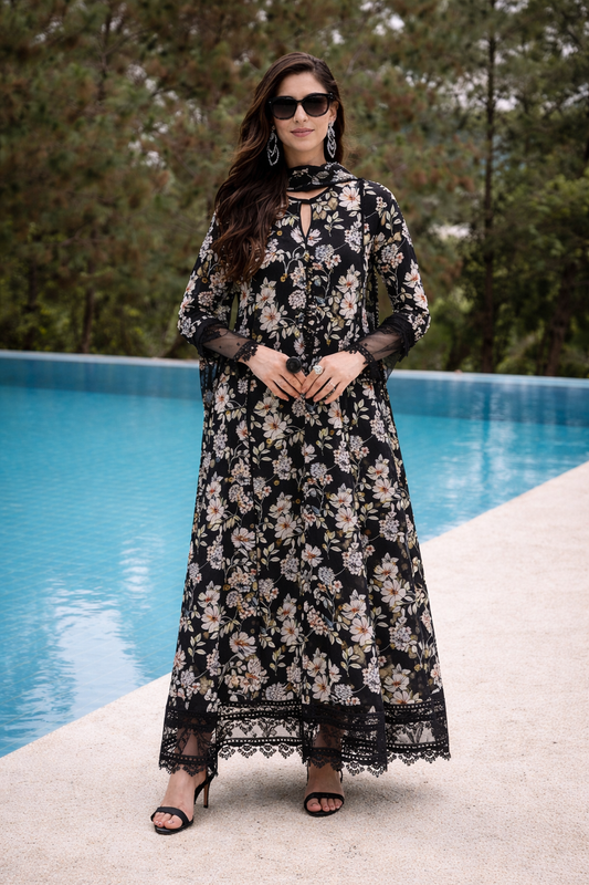 Bareeza Noir Floral Embroidered Lawn Suit