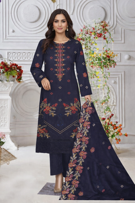 Midnight Bloom – Festive Embroidered Cotton Suit