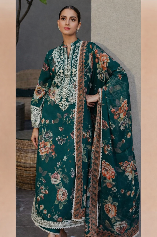 Zainab Chottani Velina 01 Emerald Floral Embroidered Lawn Suit