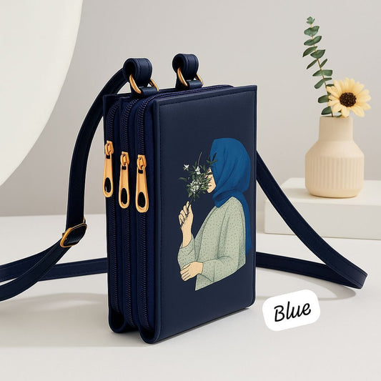 Navy Blue Floral Girl Print Sling Bag