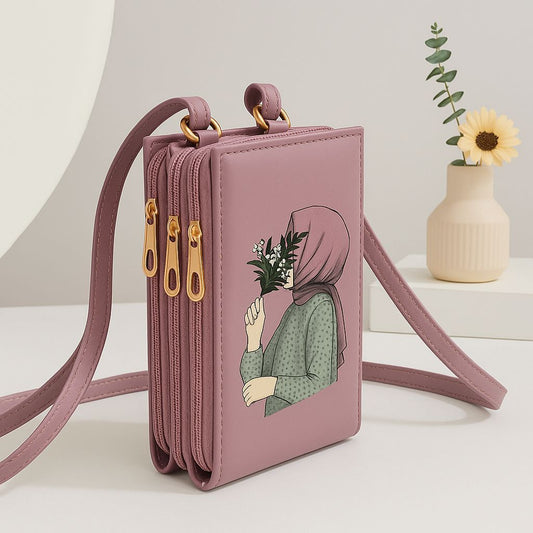 Peach Floral Girl Print Sling Bag