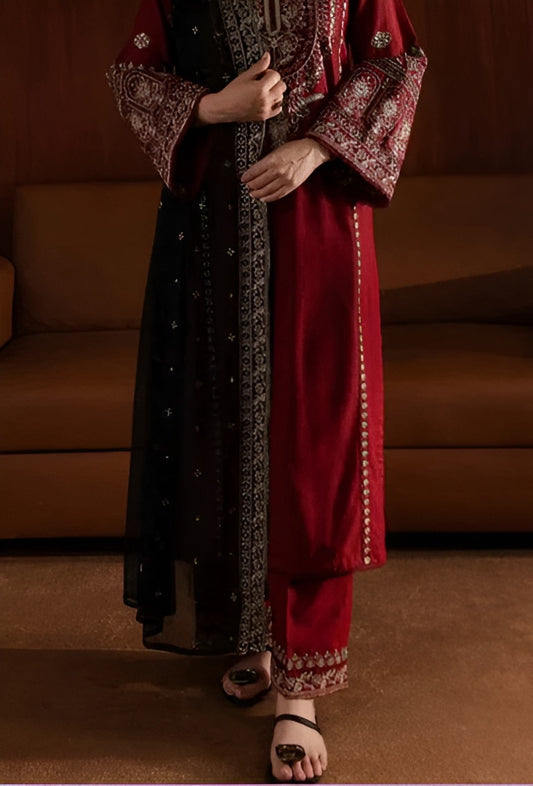 Batik Dhanak 3-Piece Embroidered Suit