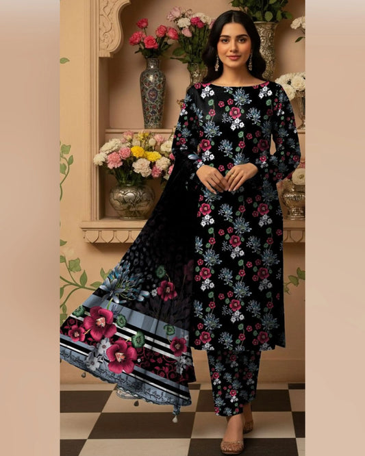 Midnight Bloom Khaddar 3-Piece