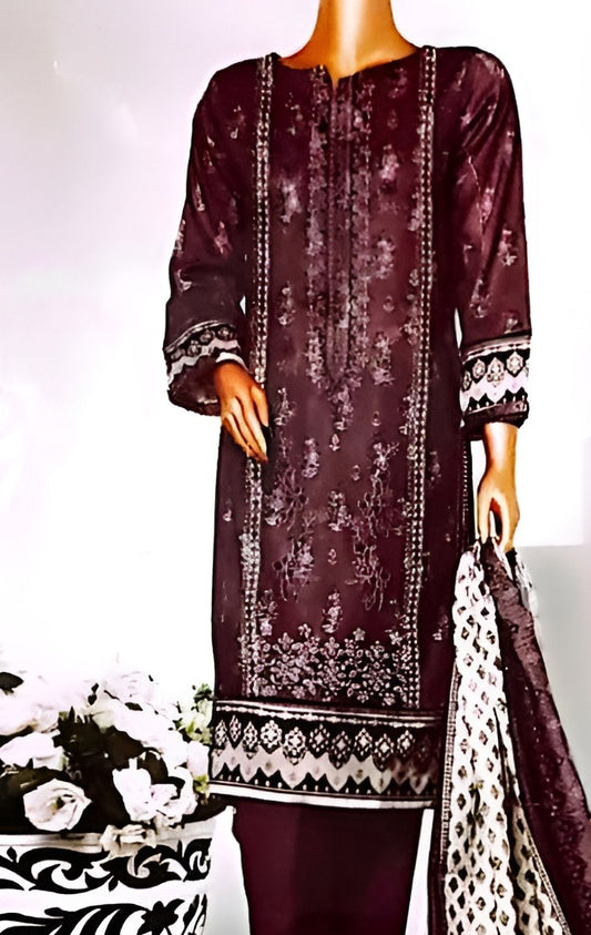 Maroon Floral Embroidered Suit