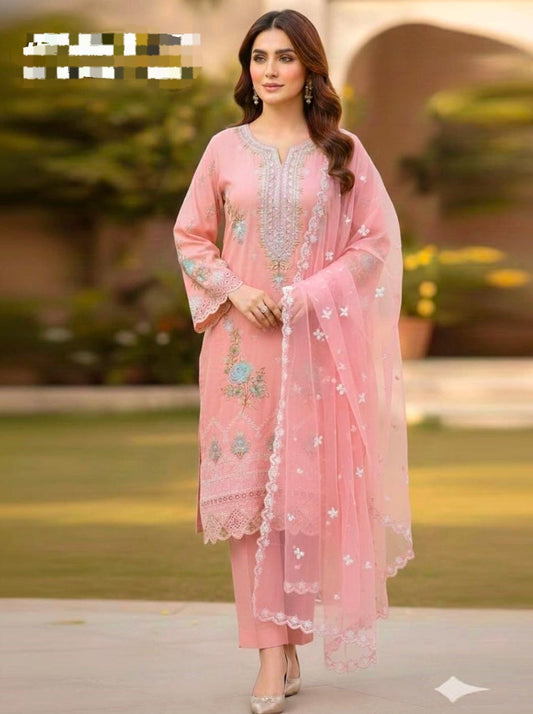 Blush Aura – Festive Embroidered Cotton Suit
