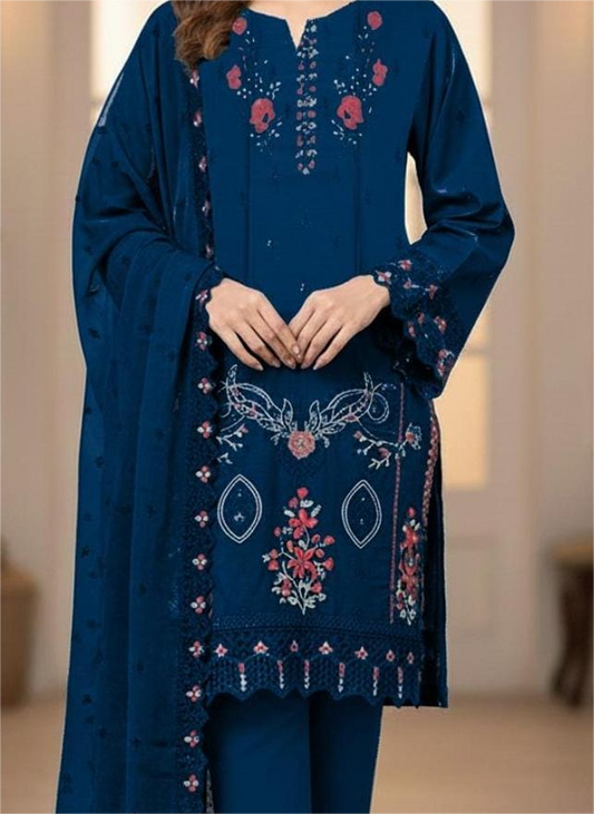 Midnight Azure – Festive Embroidered Cotton Suit