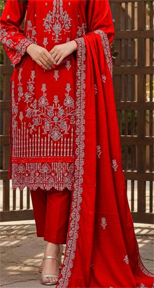 Crimson Ziva – Festive Embroidered Cotton Suit