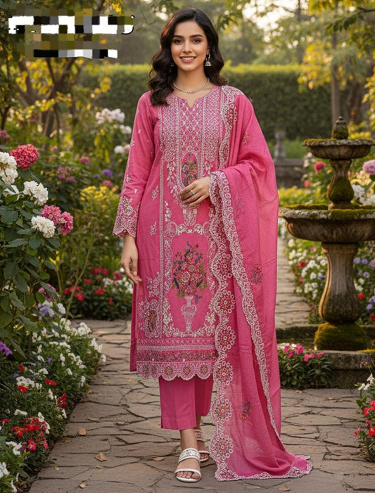 Rosewood Grace – Festive Embroidered Cotton Suit