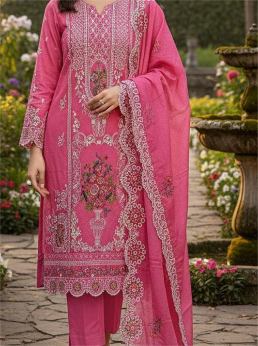 Rosewood Grace – Festive Embroidered Cotton Suit