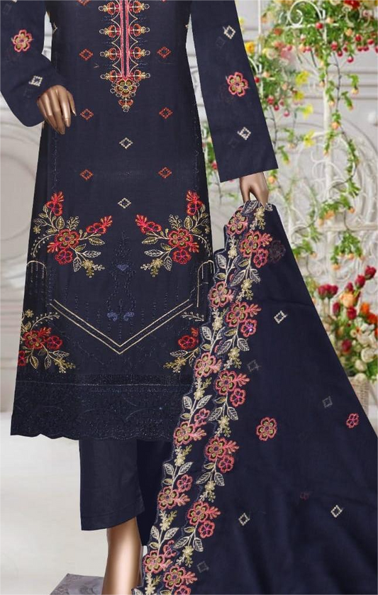 Midnight Bloom – Festive Embroidered Cotton Suit