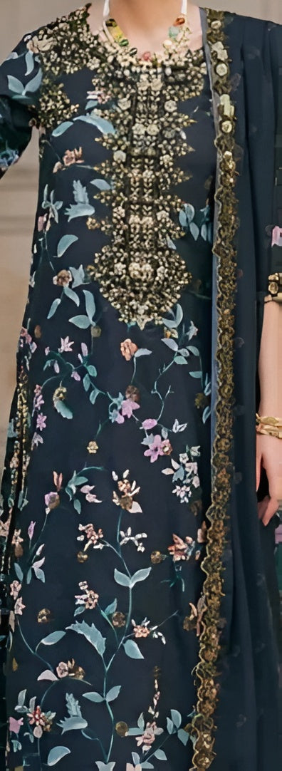 Iznik Festive Navy Floral Embroidered Lawn Suit