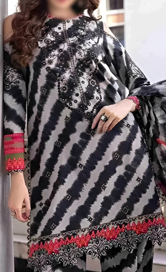 Charizma Charcoal Stripe Embroidered Lawn Suit