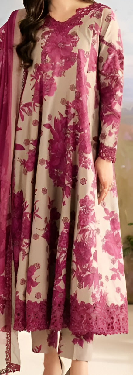 Iznik Rose Twilight Printed Embroidered Suit