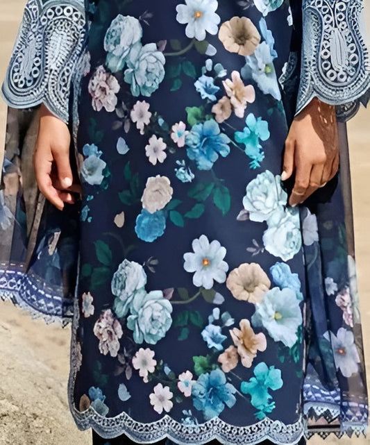 Baroque Azure Bloom Printed Lawn Suit