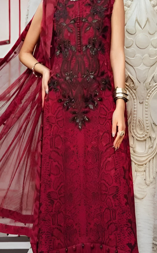 Maria B 02-A Ruby Cambric Embroidered Suit