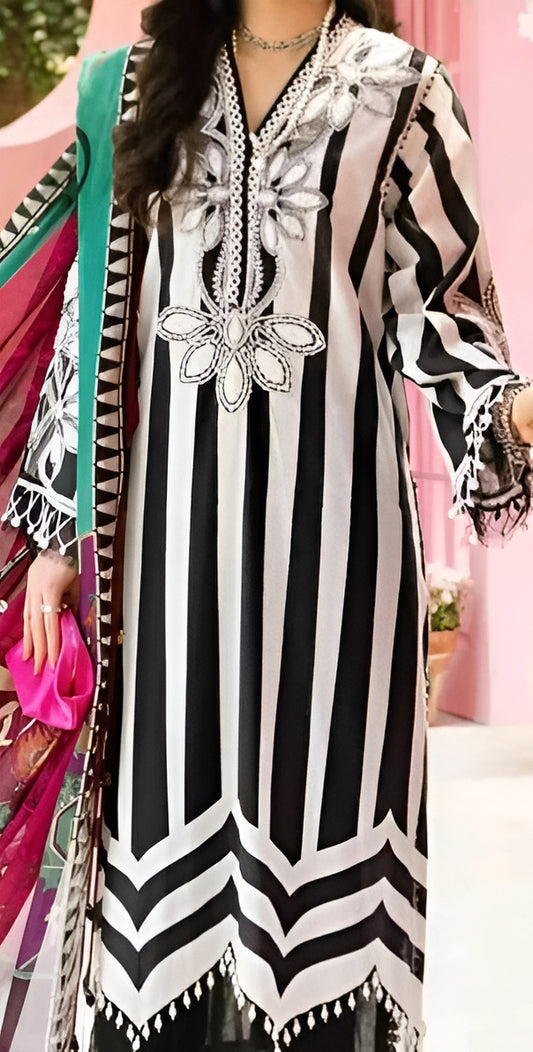 Maria B Striped Elegance Embroidered Lawn Suit