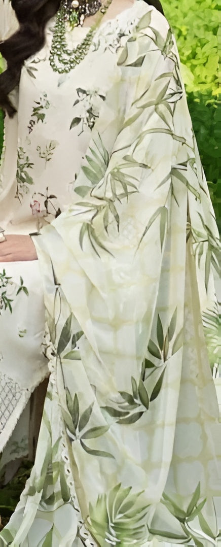 Sardinia White Leaf Embroidered Lawn Suit