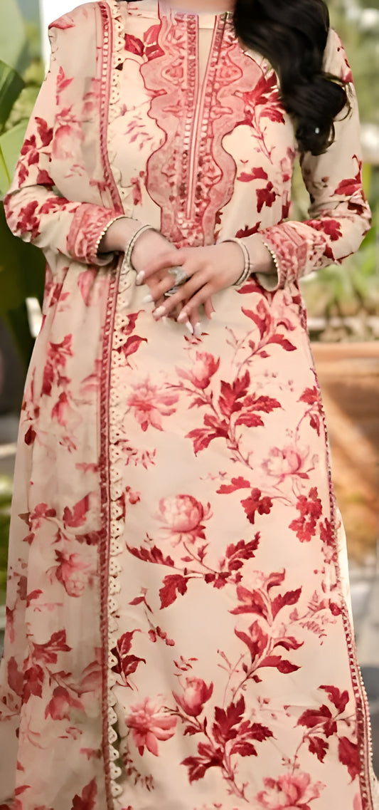 Aneela's Crimson Rose Embroidered Lawn Suit