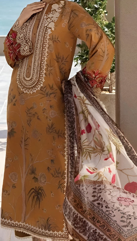 Zainab Chottani Terra Cotta Floral Embroidered Lawn Suit