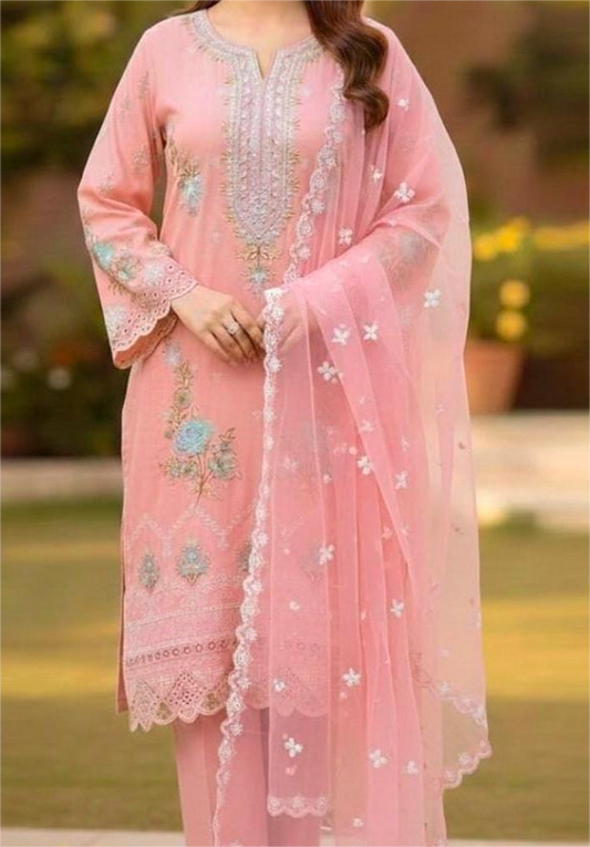 Blush Aura – Festive Embroidered Cotton Suit