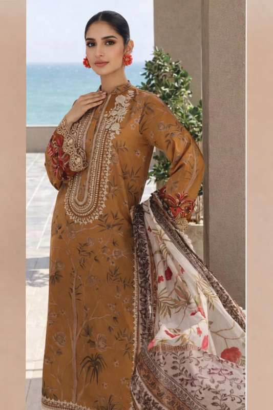 Zainab Chottani Terra Cotta Floral Embroidered Lawn Suit