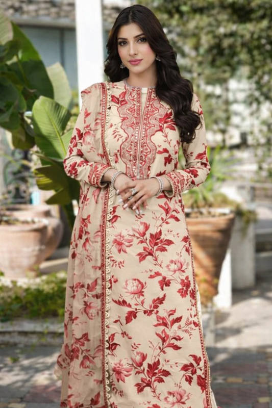 Aneela's Crimson Rose Embroidered Lawn Suit